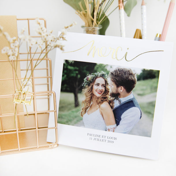 carte remerciement doré mariage